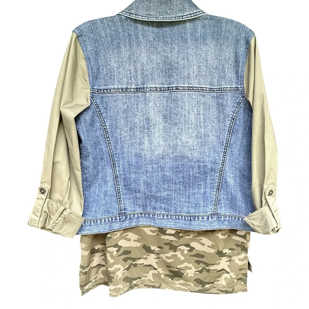 Style & Co Denim Jacket M Camo Top L NWT 2 Pc Outfit Bundle Casual Utility - Picture 4 of 13